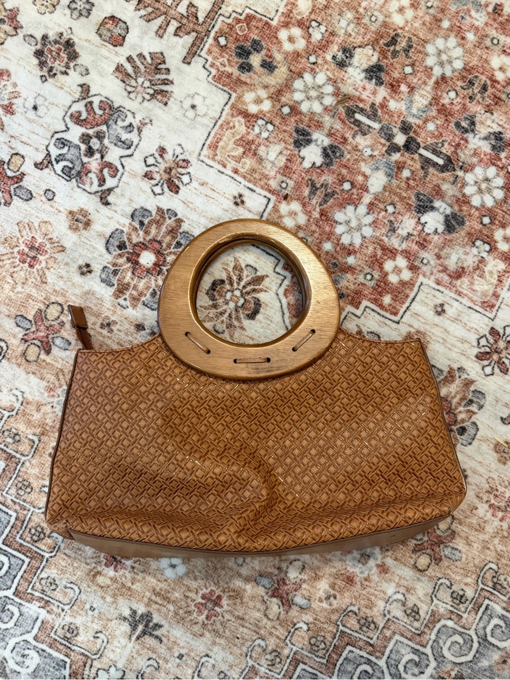 Relic Woven Tan Satchel with Circular Wooden Handle